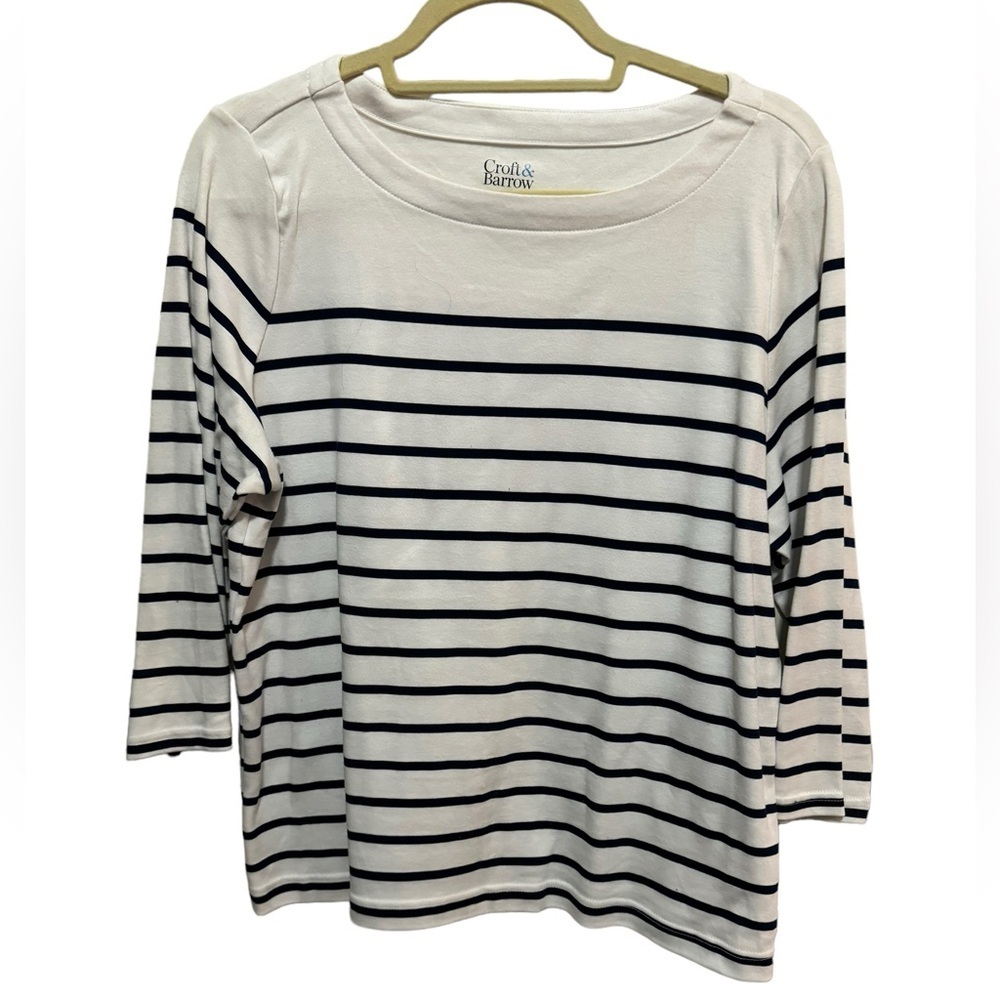 Croft & Barrow - white / Black stripes Cotton boat neck top - Size PXL